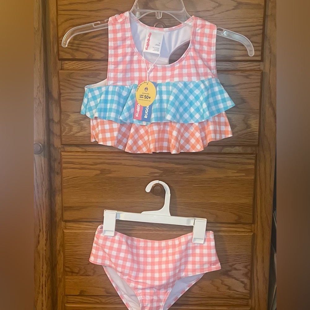 Ruffle Butts Pink and Blue Checkered Swimsuit